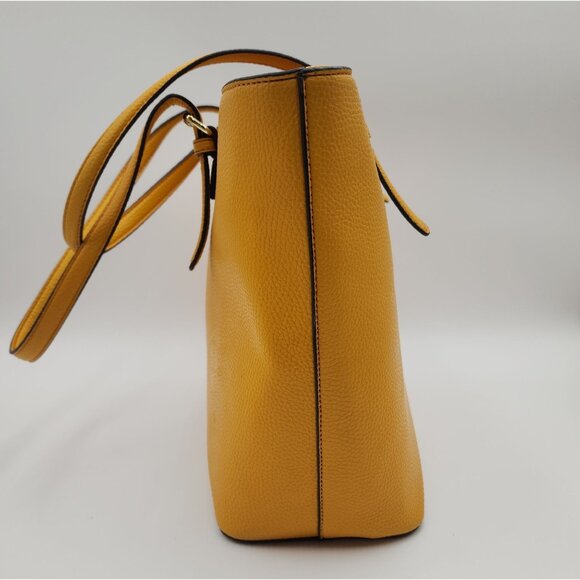 Anne Klein Faux Leather Mustard Yellow Tote Bag With Adjustable Straps & Zip Clo - Picture 3 of 16